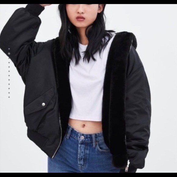 Zara Reversible Faux Fur Bomber Jacket 